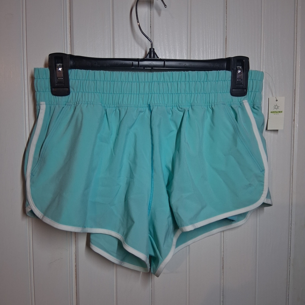 Offline By Aerie Aqua Women's Athletic Shorts with White Trim